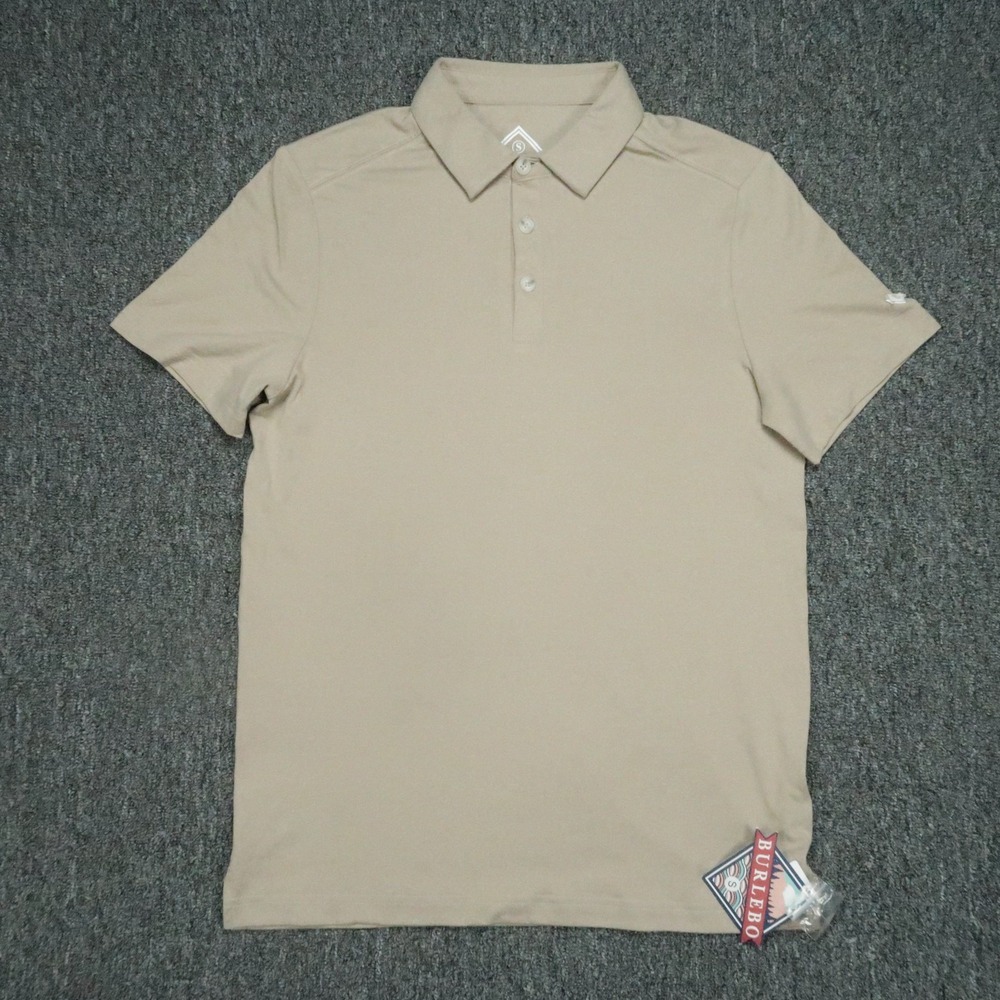 Burlebo Shirt Mens Small Tan Performance Polo Short Sleeve UPF 50 Golf NWT
